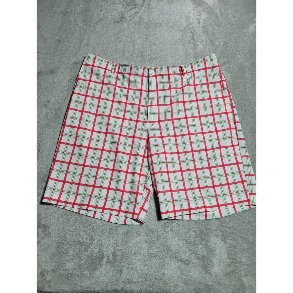 Golf America Shorts Mens 40 White Plaid Stretch Golf Chino Flat Front Microfiber